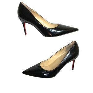 Christian Louboutin Kate Black Bottom Pumps 38 Patent Leather Pointed Toe Red